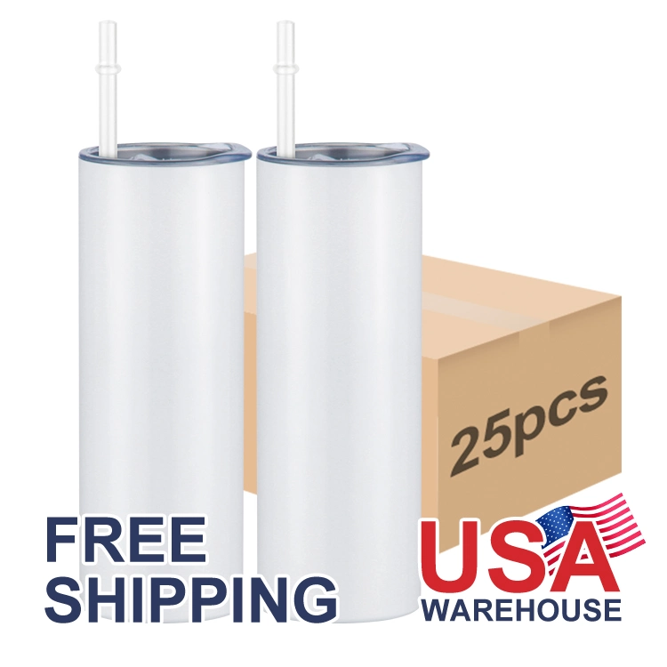 USA Warehouse Rts 30oz Sublimation Blank White Stainless Steel Straight Tumbler with Lid