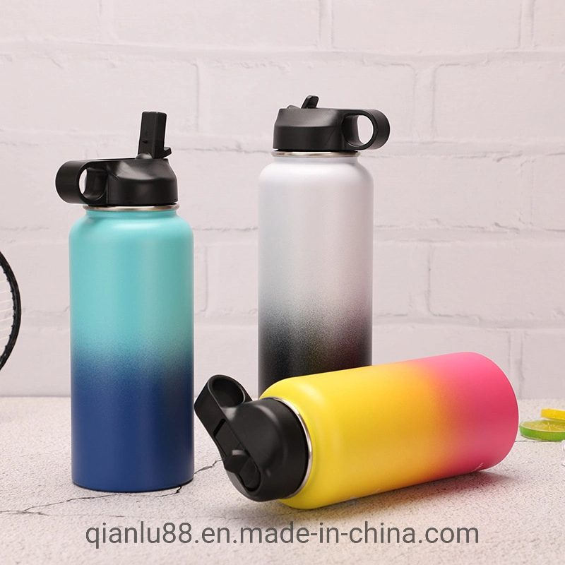 Wholesale Customize Logo Factory Supply 12 14 16 18 22 32 40oz Wide Mouth Termo Sports Vacuum Hydro 32oz Water Bottle Flask with Straw Flex Lids