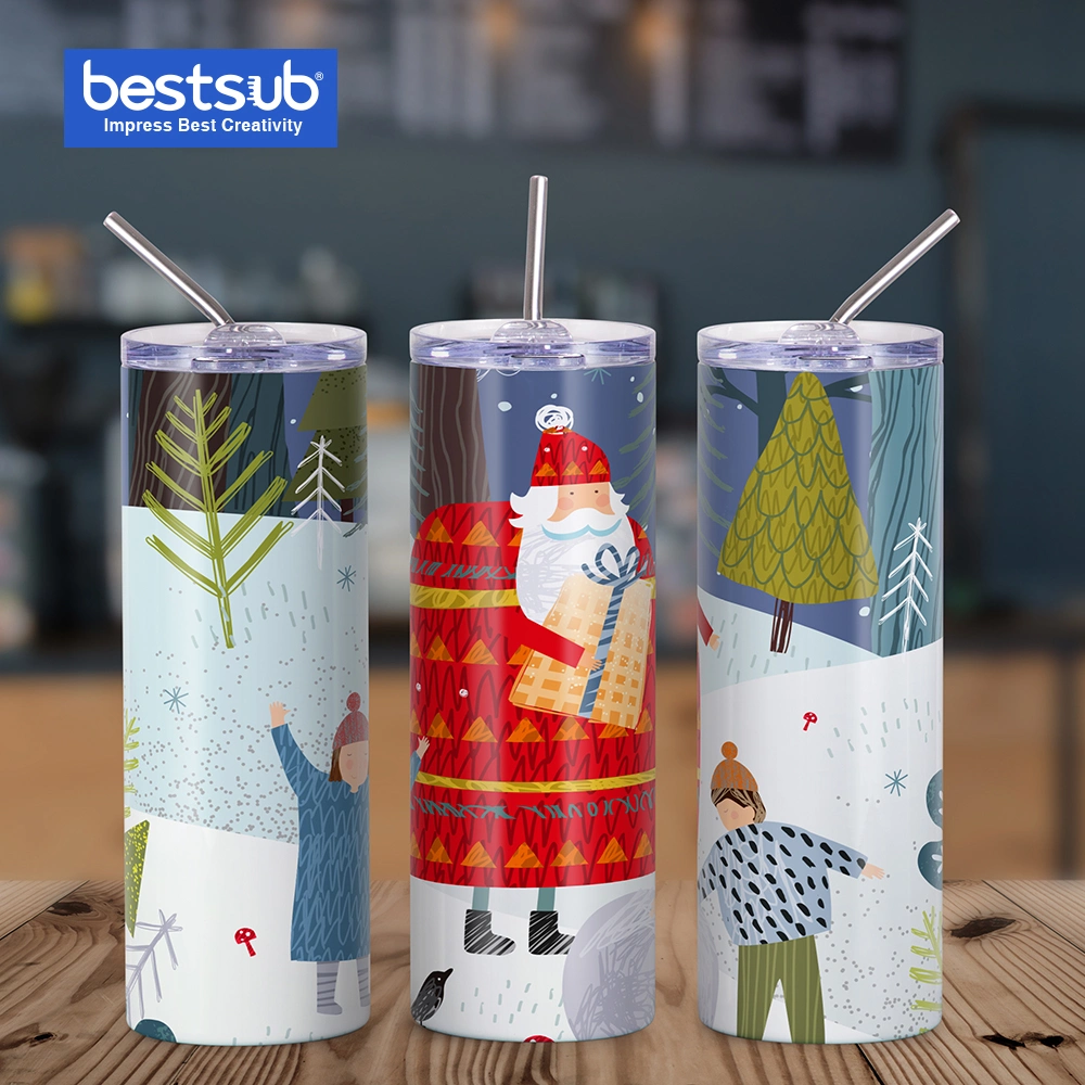 Bestsub Sublimation Blanks 20oz/600ml Straight Stainless Steel Skinny Tumblers with Straw & Lid