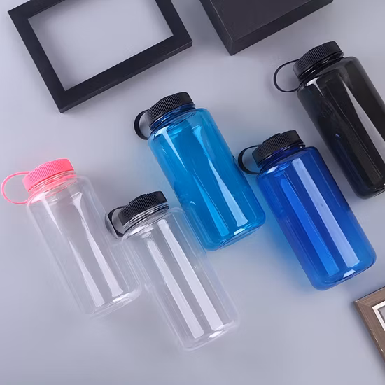 32オンス カスタムロゴ BPAフリー トリタン ウォーターボトル、広口蓋、ハンドル付き1000mlプラスチックボトル