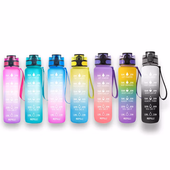 カスタムメイド、漏れ防止、BPA フリーの 32 オンス Tritan モチベーションを高めるスポーツ ウォーター ボトル、風化したストロー付き